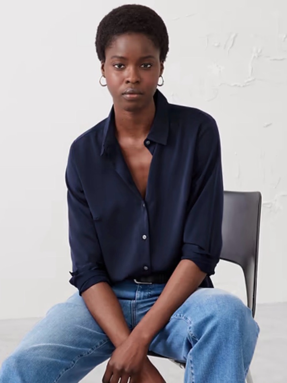Banana Republic Classic Silky Shirt Navy